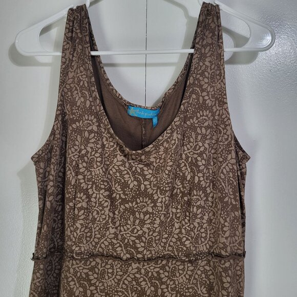 Fresh Produce Women's Large Maxi Dress Brown Print Ruffle Sleeveless Casual - Picture 4 of 11